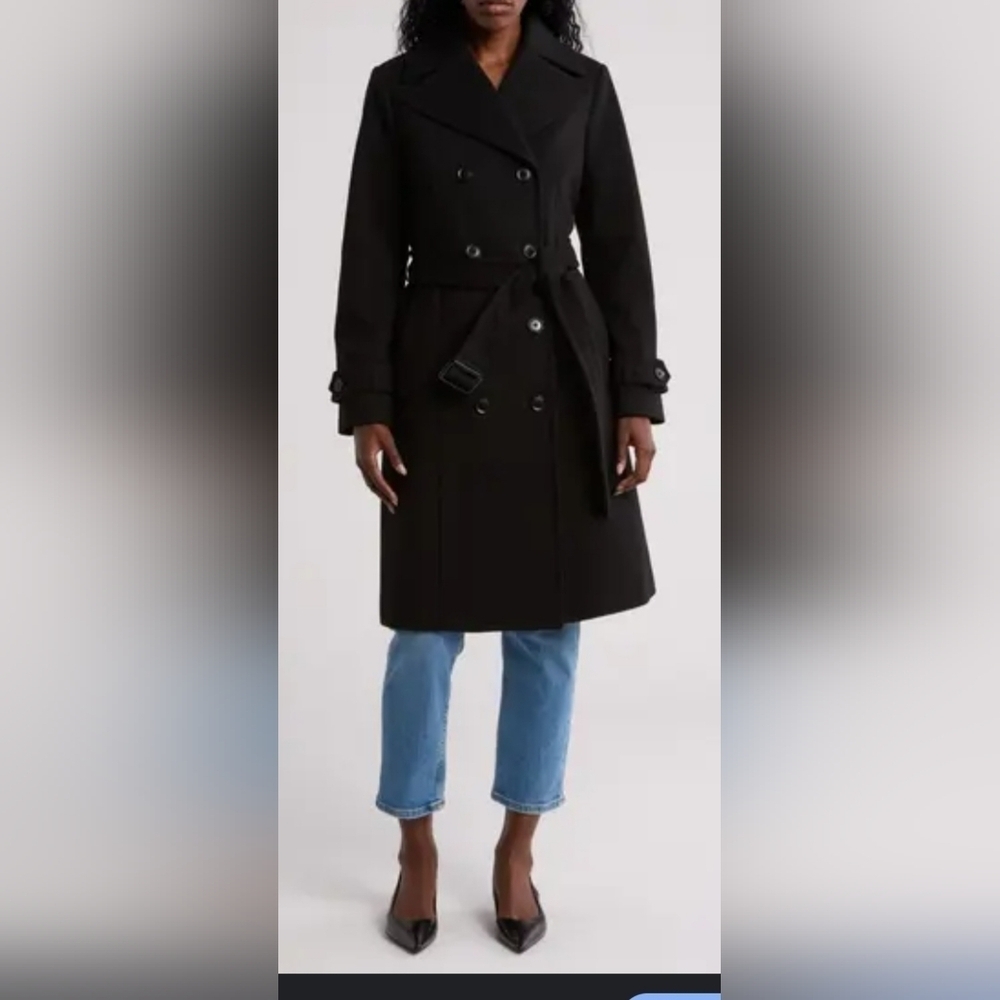 BCBGeneration Double Breasted Belted Lined Black Trench Coat Size XS